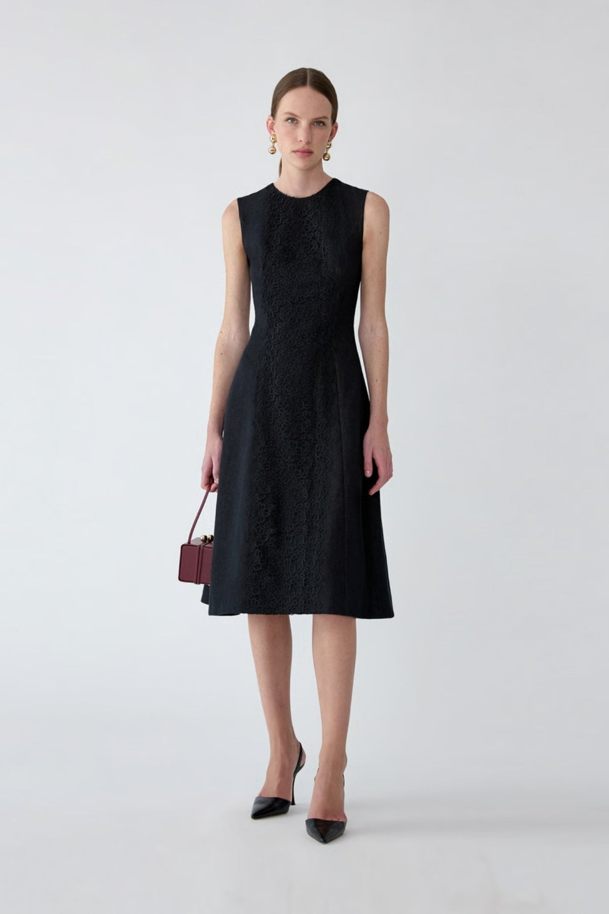 Lace-Embellished Denim Dress