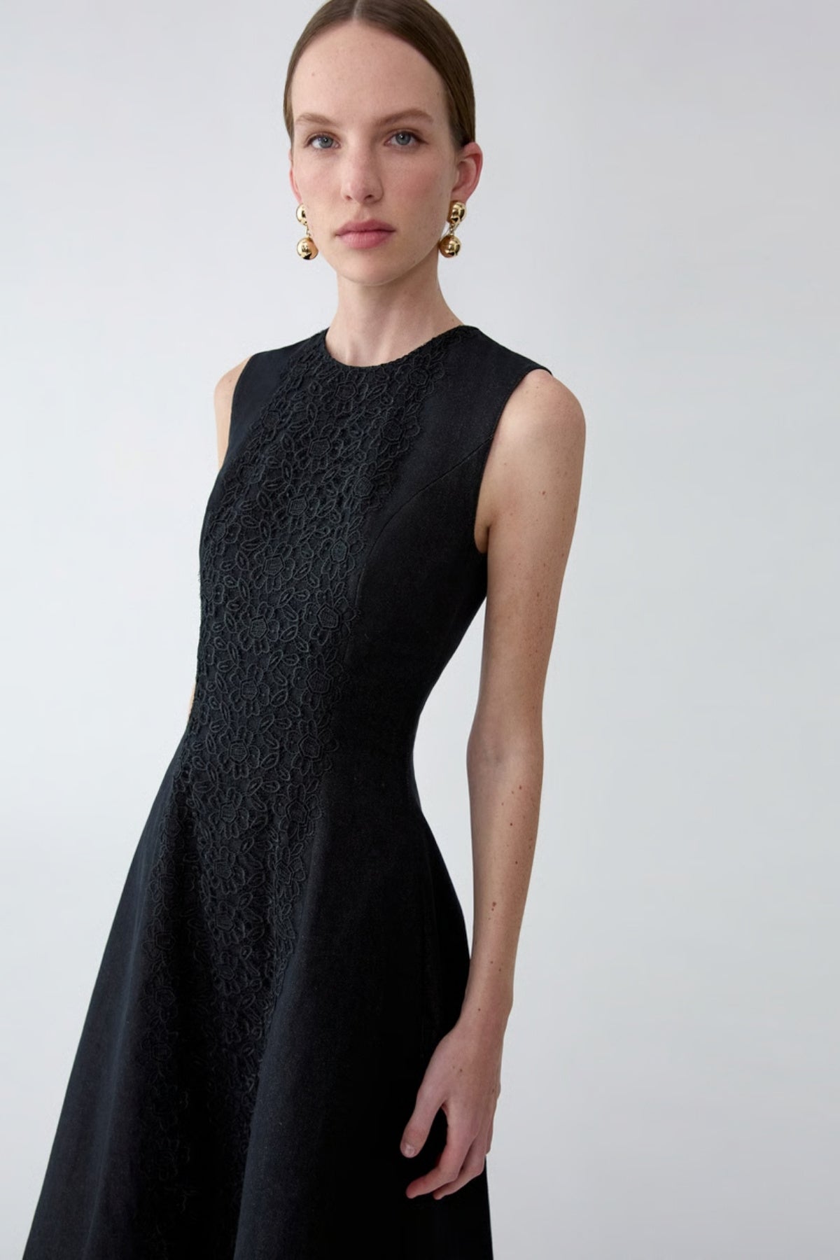 Lace-Embellished Denim Dress