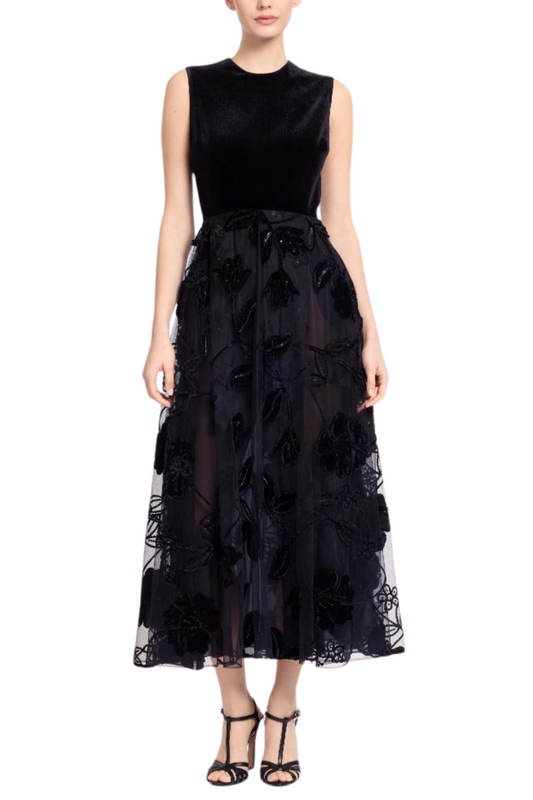 Velvet Embroidered Midi Dress-ELIE SAAB-Boyds Philadelphia