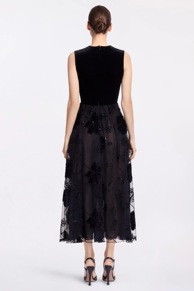 Velvet Embroidered Midi Dress-ELIE SAAB-Boyds Philadelphia
