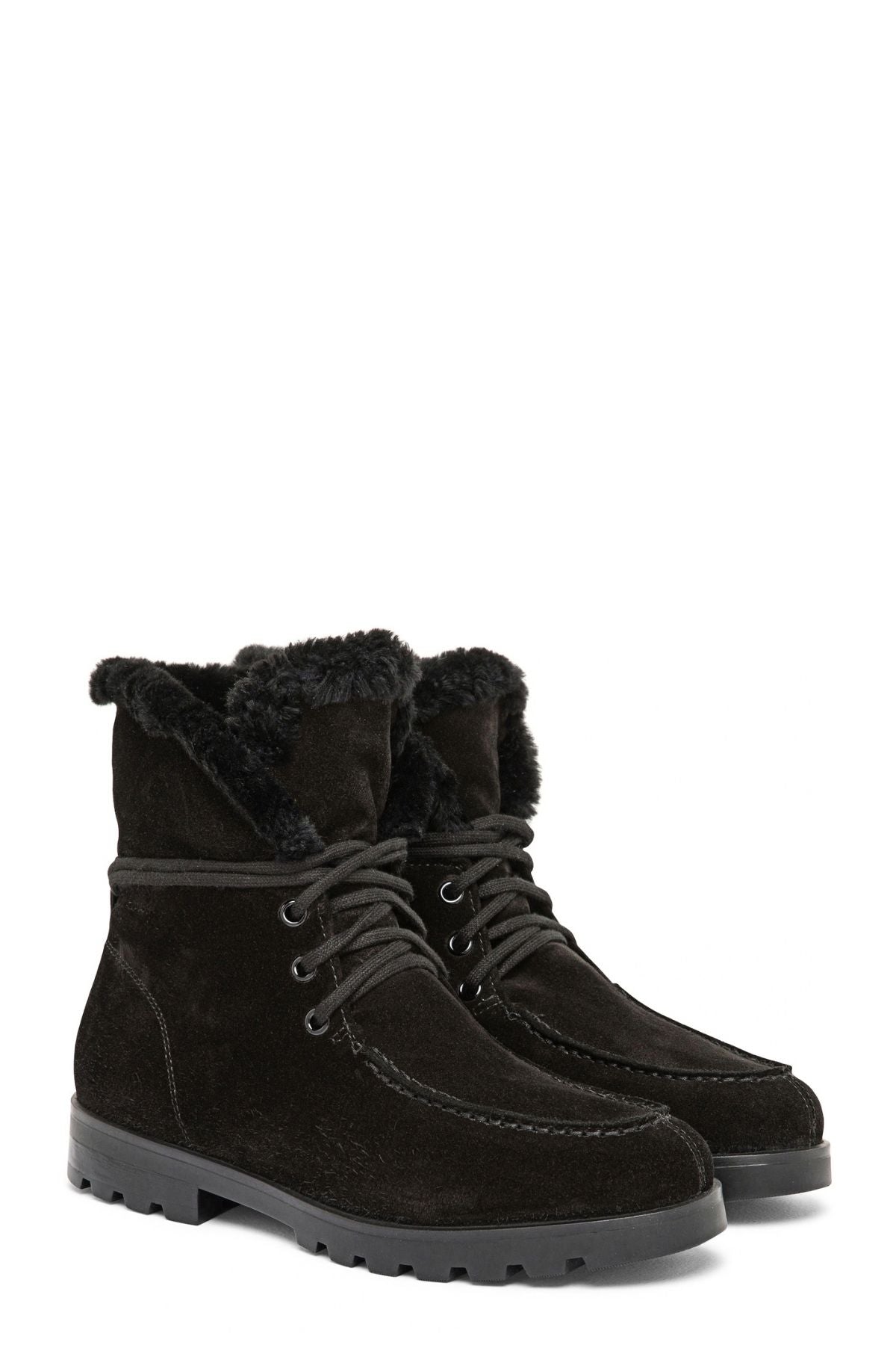 Lug Sole Shearling Lined Lace Up Bootie