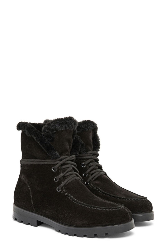 Lug Sole Shearling Lined Lace Up Bootie
