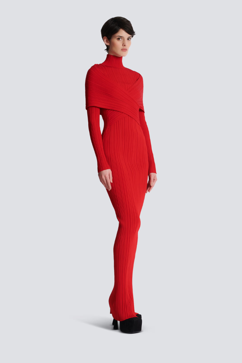 Long Pleated Knit Dress by Balmain Long Pleated Knit Dress by Balmain