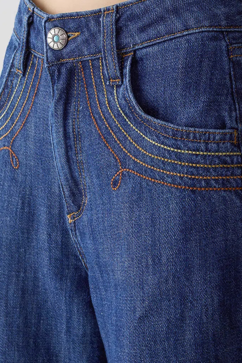 Wide Leg Tobacco Embroidered Jeans-Shaft-Boyds Philadelphia