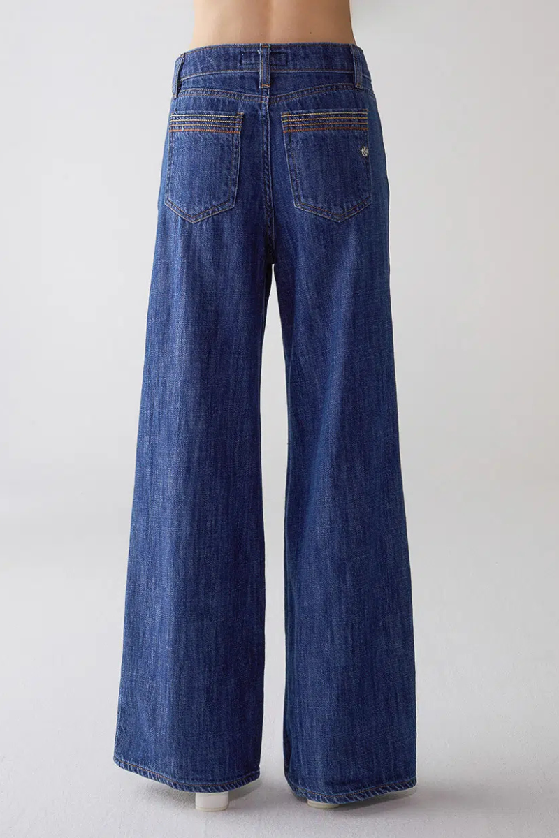 Wide Leg Tobacco Embroidered Jeans-Shaft-Boyds Philadelphia