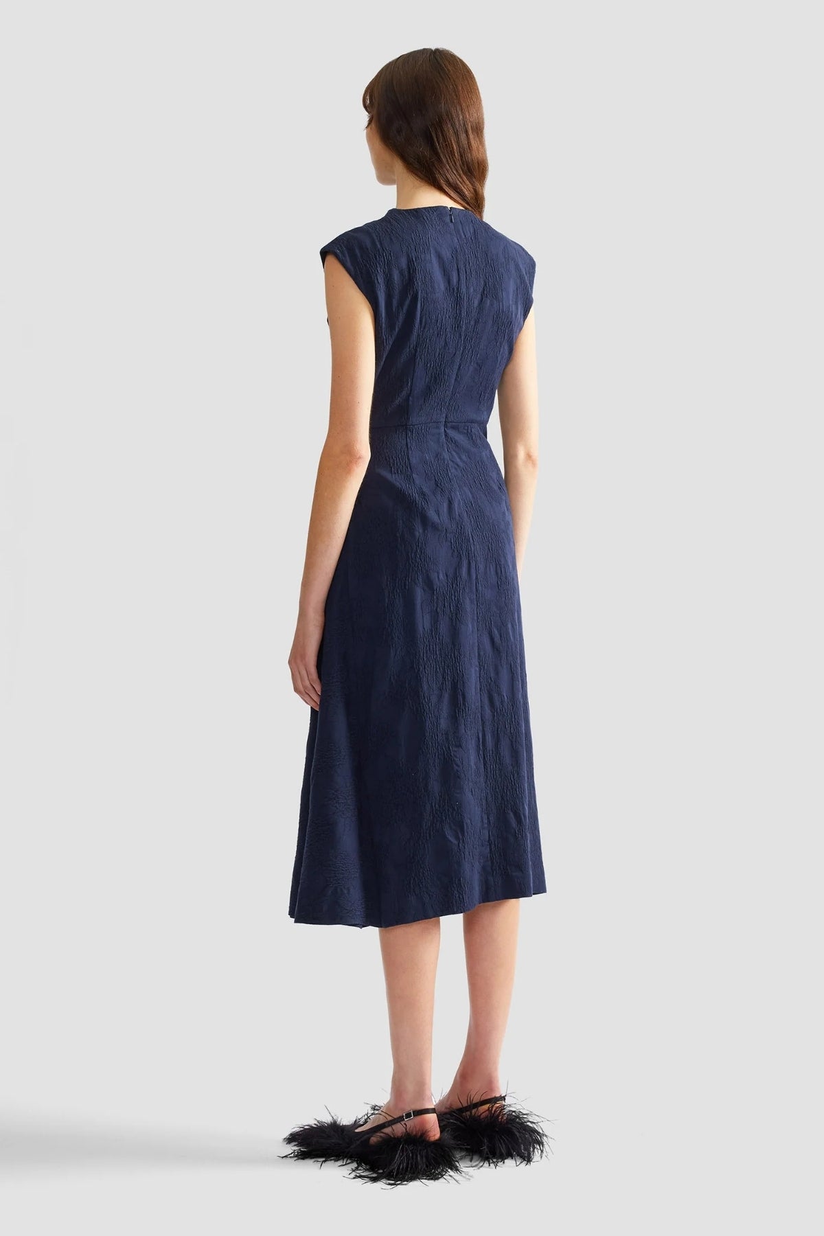 Flower Jacquard Draped Midi Dress-ERDEM-Boyds Philadelphia