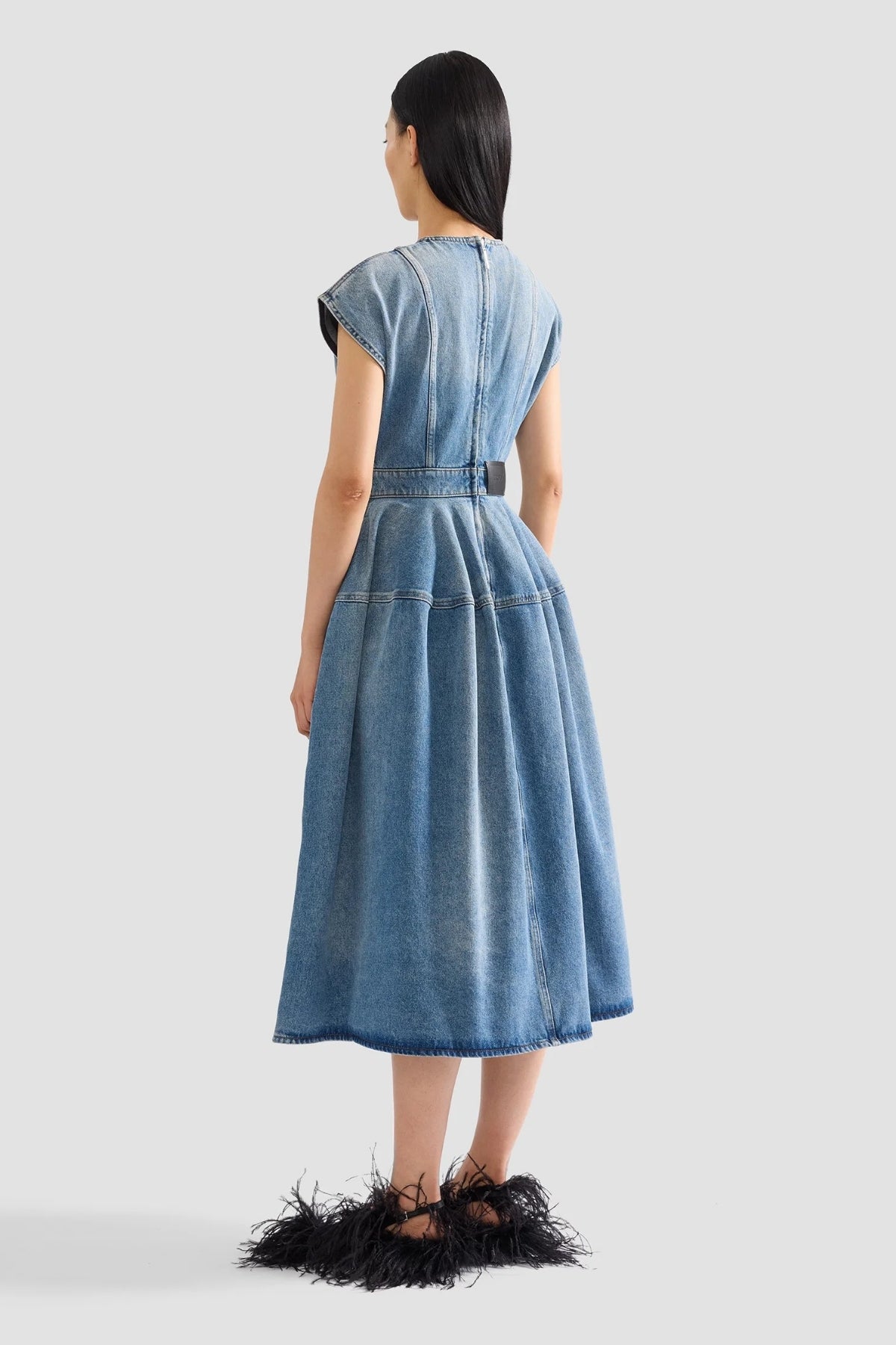 Embroidered Denim Short Sleeve Midi Dress-ERDEM-Boyds Philadelphia