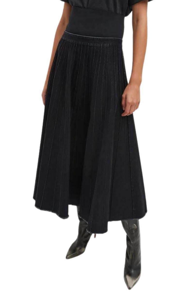 Vintage Pintucked Denim Skirt-Tibi-Boyds Philadelphia