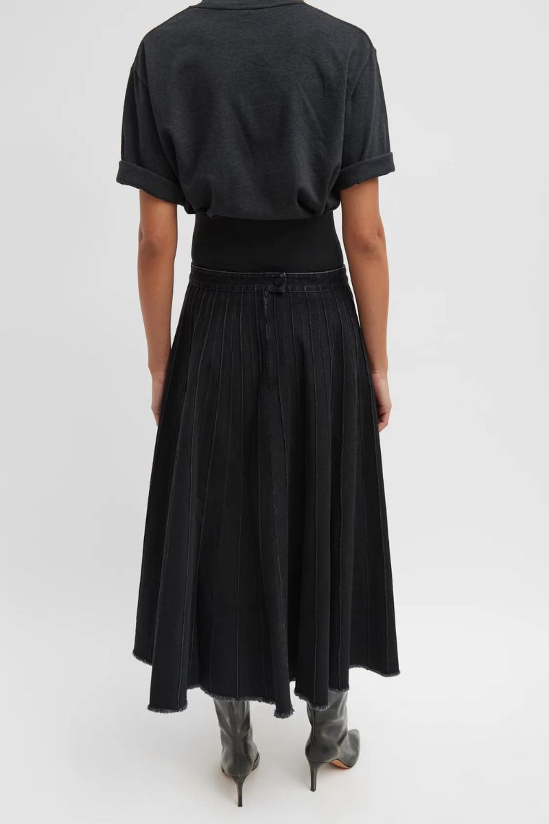 Vintage Pintucked Denim Skirt-Tibi-Boyds Philadelphia