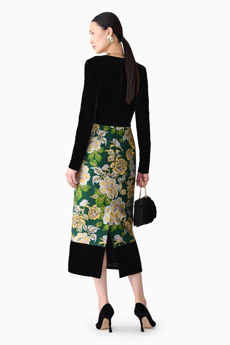 Floral Jacquard and Velvet Midi Dress-Carolina Herrera-Boyds Philadelphia