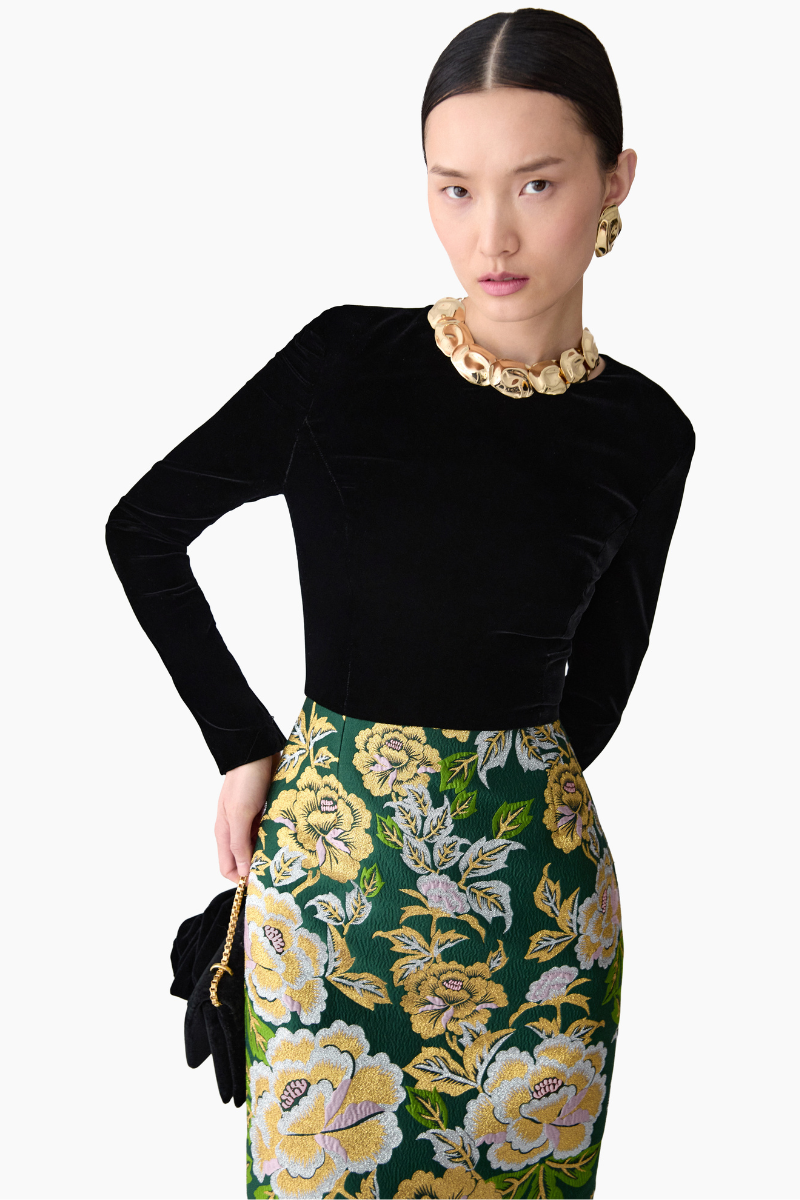 Floral Jacquard and Velvet Midi Dress-Carolina Herrera-Boyds Philadelphia