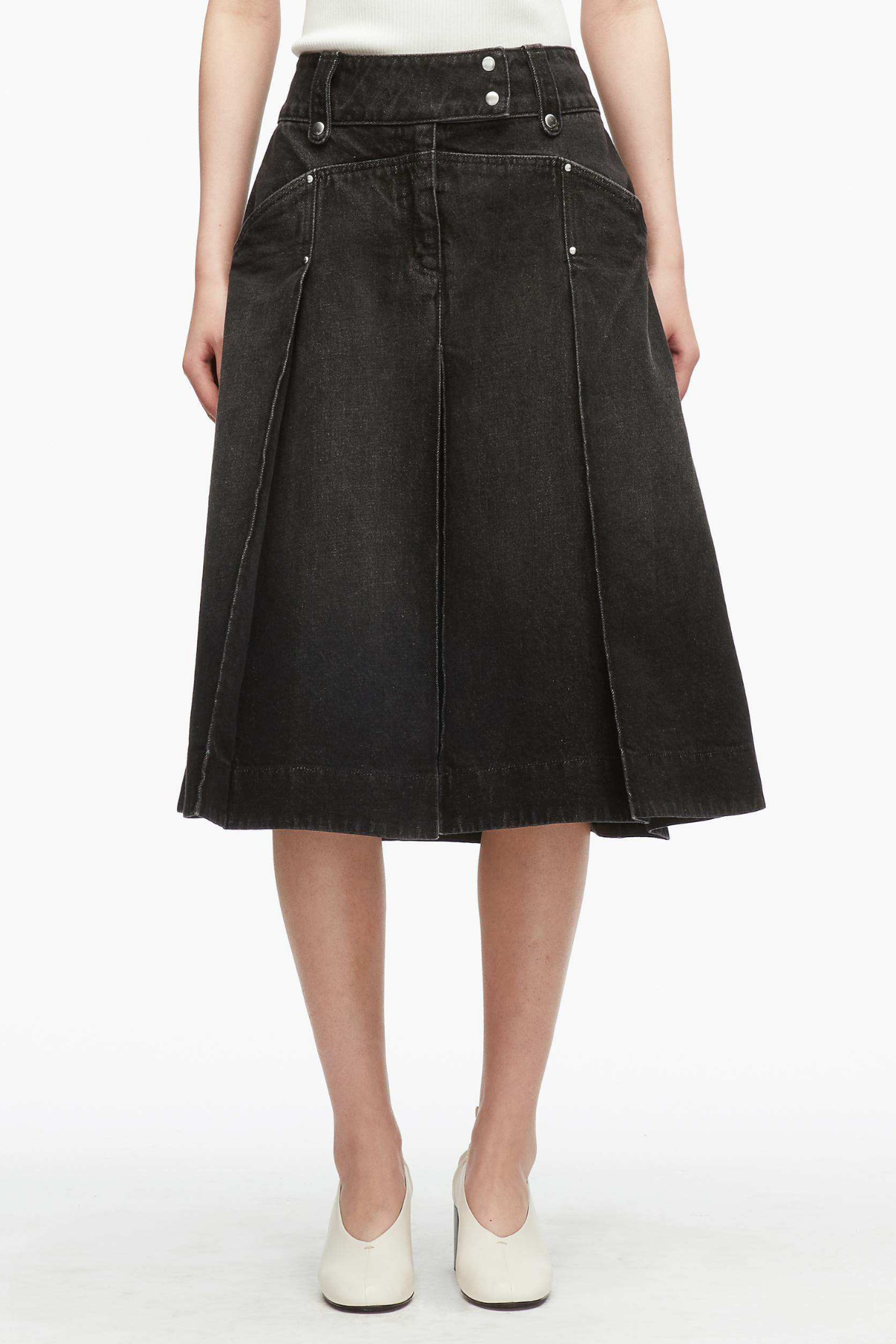 Pleated Denim Midi Skirt-3.1 Phillip Lim-Boyds Philadelphia
