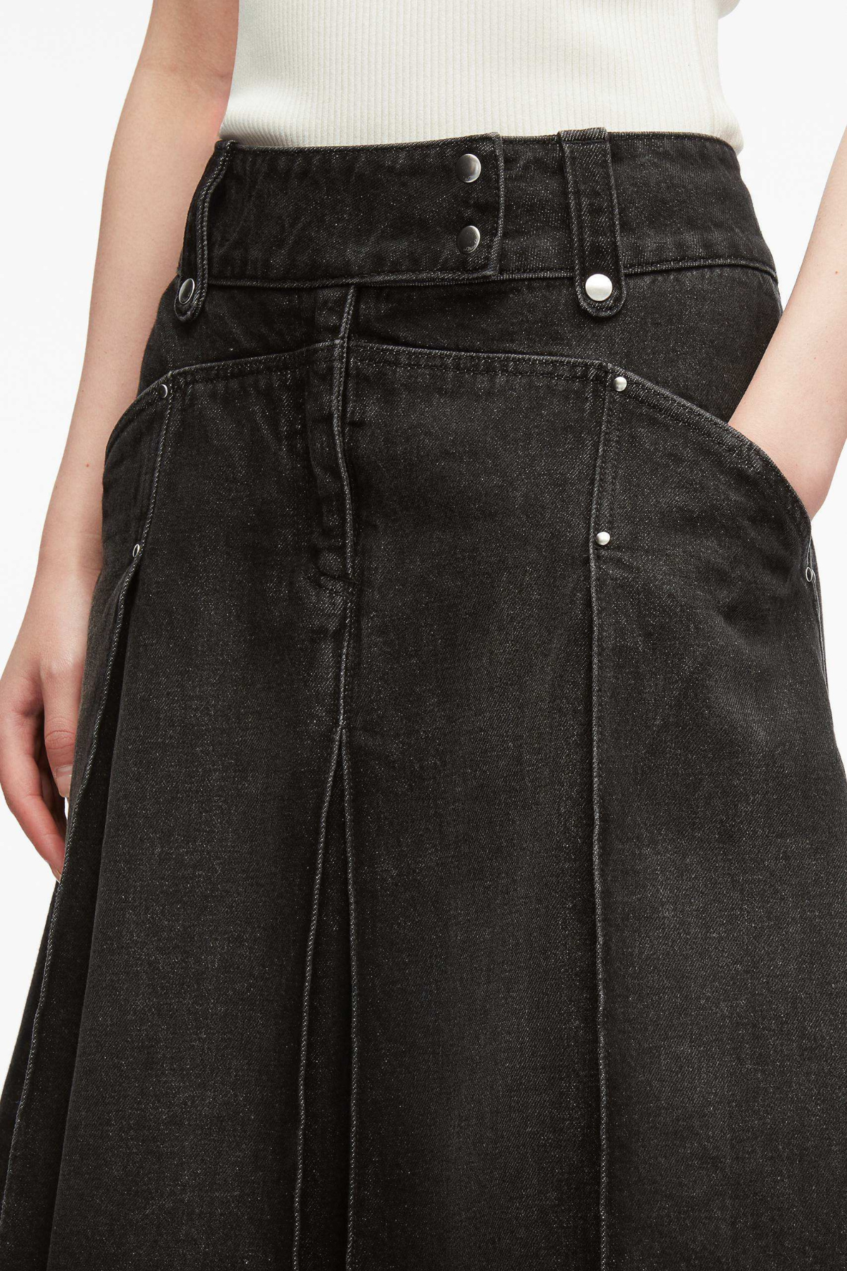 Pleated Denim Midi Skirt-3.1 Phillip Lim-Boyds Philadelphia