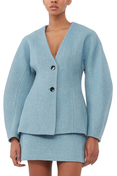 Twill Wool Suiting Curve Sleeve Blazer-GANNI-Boyds Philadelphia