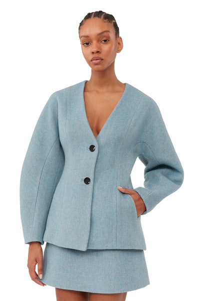 Twill Wool Suiting Curve Sleeve Blazer-GANNI-Boyds Philadelphia