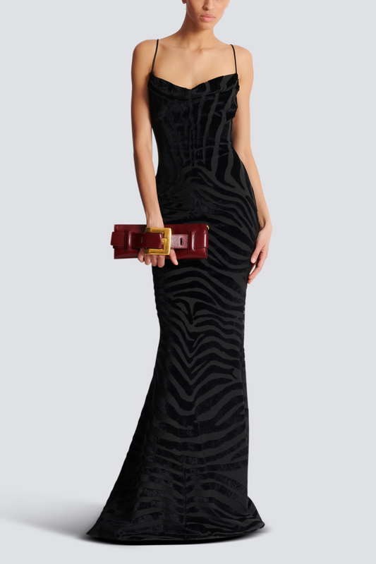 Velvet Zebra Long Dress-Balmain-Boyds Philadelphia