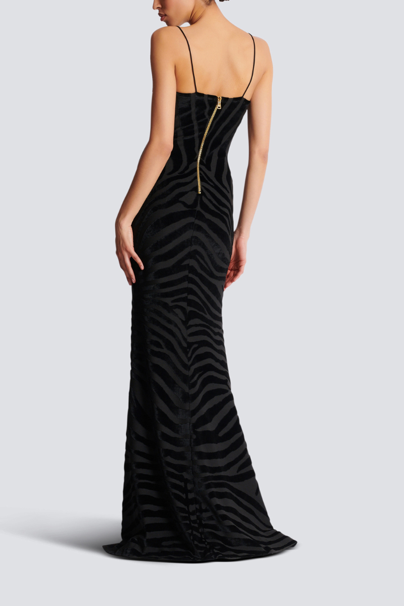 Velvet Zebra Long Dress-Balmain-Boyds Philadelphia