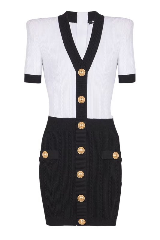 Two-Tone Cableknit Dress-Balmain-Boyds Philadelphia