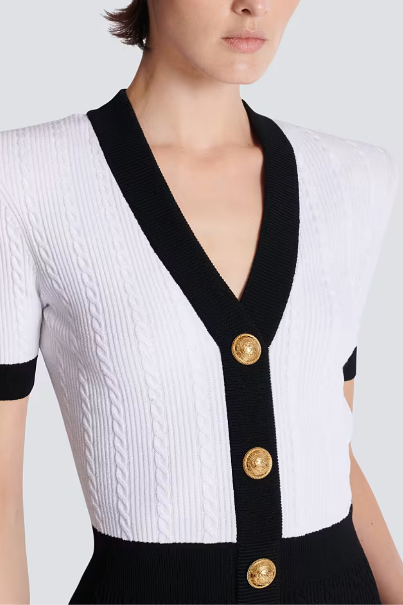 Two-Tone Cableknit Dress-Balmain-Boyds Philadelphia