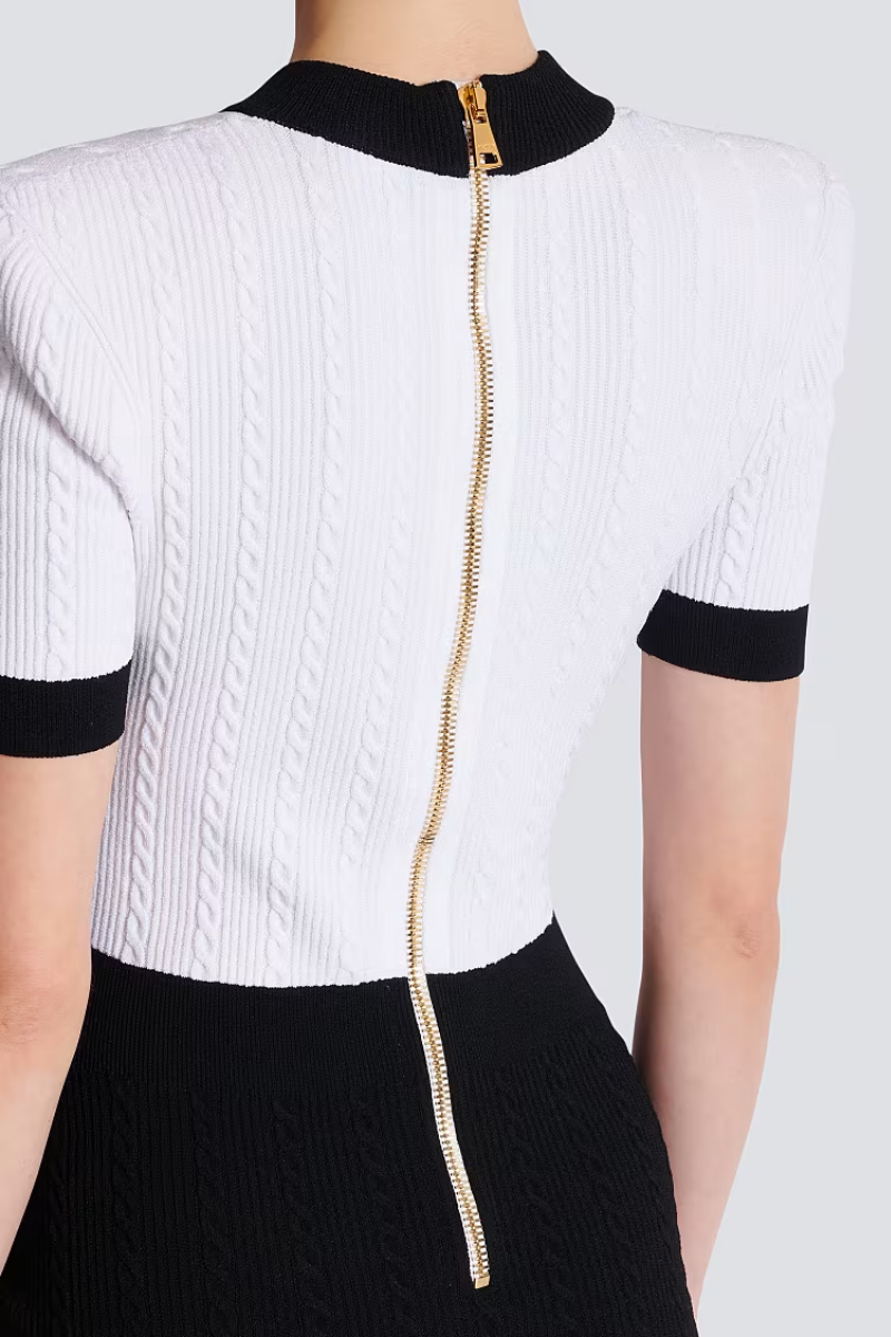 Two-Tone Cableknit Dress-Balmain-Boyds Philadelphia