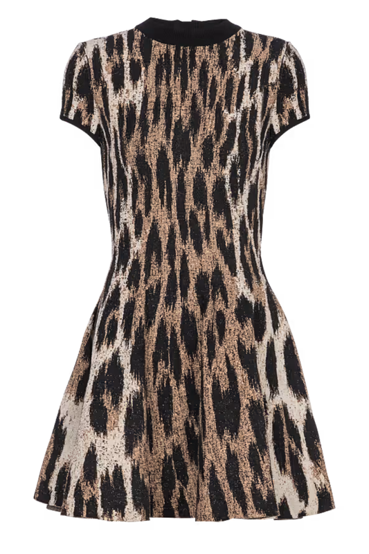 Leopard Print Jacquard Knit Dress-Balmain-Boyds Philadelphia