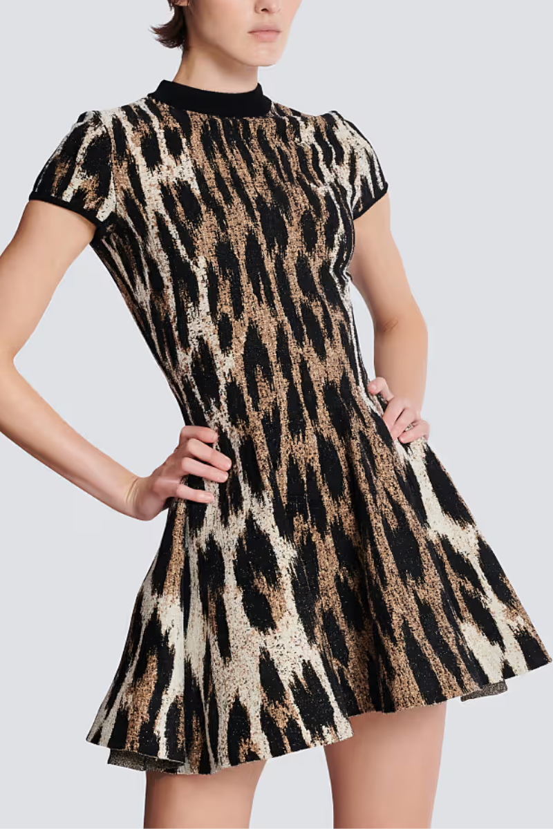 Leopard Print Jacquard Knit Dress-Balmain-Boyds Philadelphia