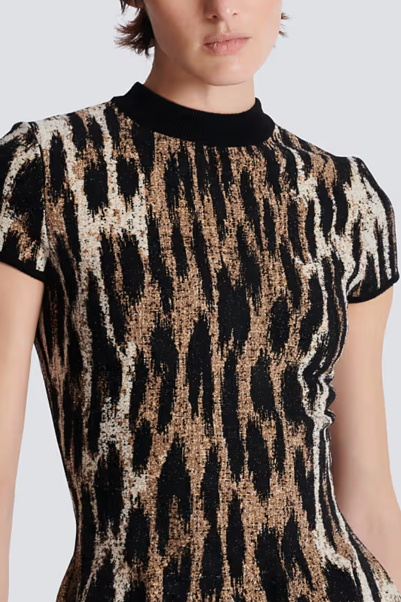 Leopard Print Jacquard Knit Dress-Balmain-Boyds Philadelphia