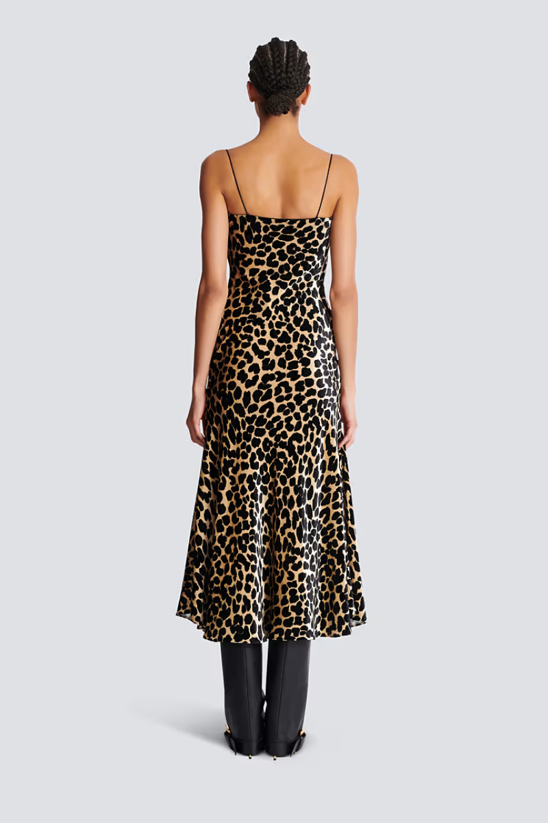 Flowing Leopard Print Velvet Dress-Balmain-Boyds Philadelphia