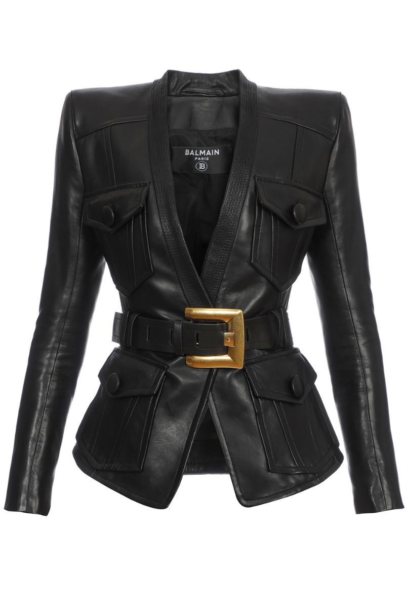 1-Button Belted Leather Jacket-Balmain-Boyds Philadelphia