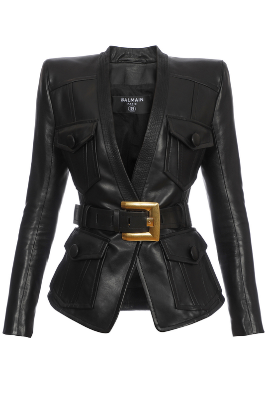 1-Button Belted Leather Jacket-Balmain-Boyds Philadelphia