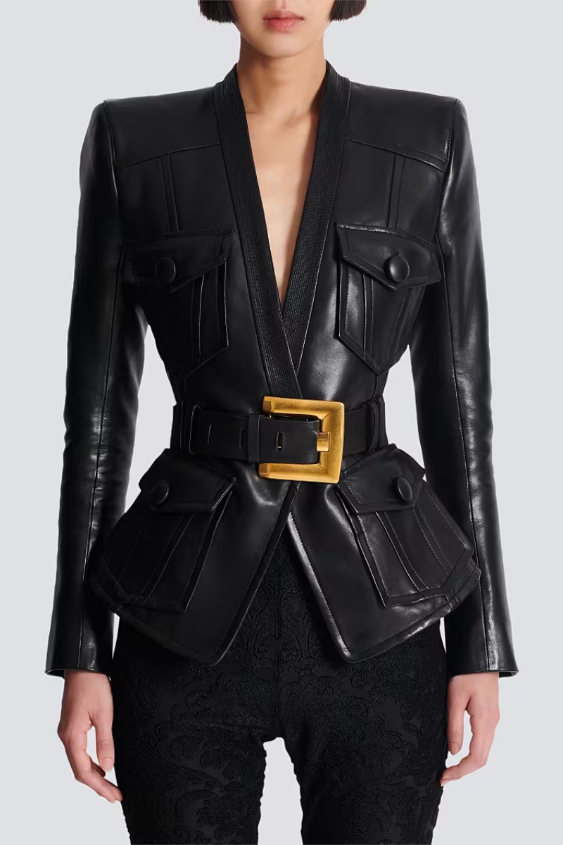 1-Button Belted Leather Jacket-Balmain-Boyds Philadelphia