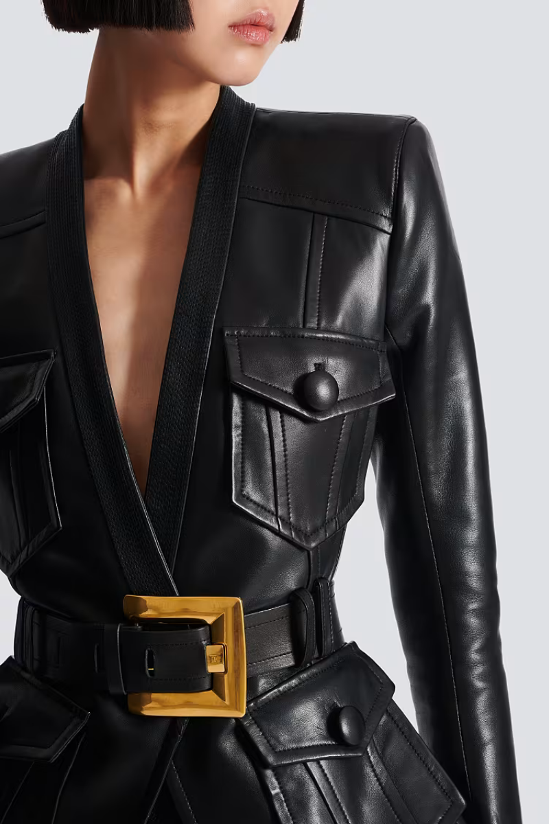 1-Button Belted Leather Jacket-Balmain-Boyds Philadelphia