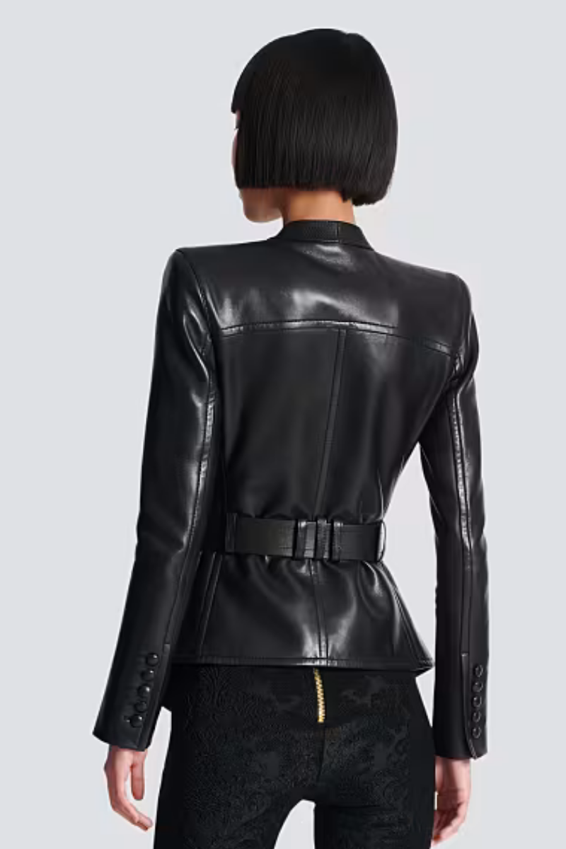 1-Button Belted Leather Jacket-Balmain-Boyds Philadelphia
