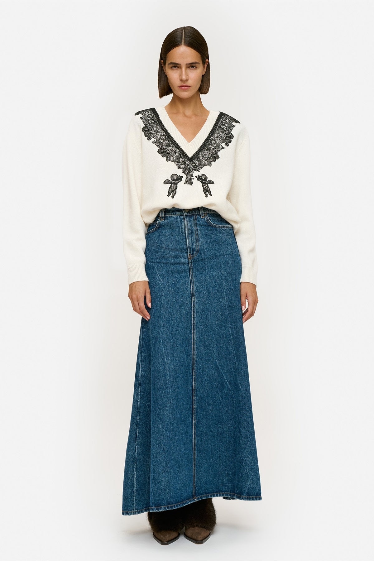 A-Line Denim Maxi Skirt