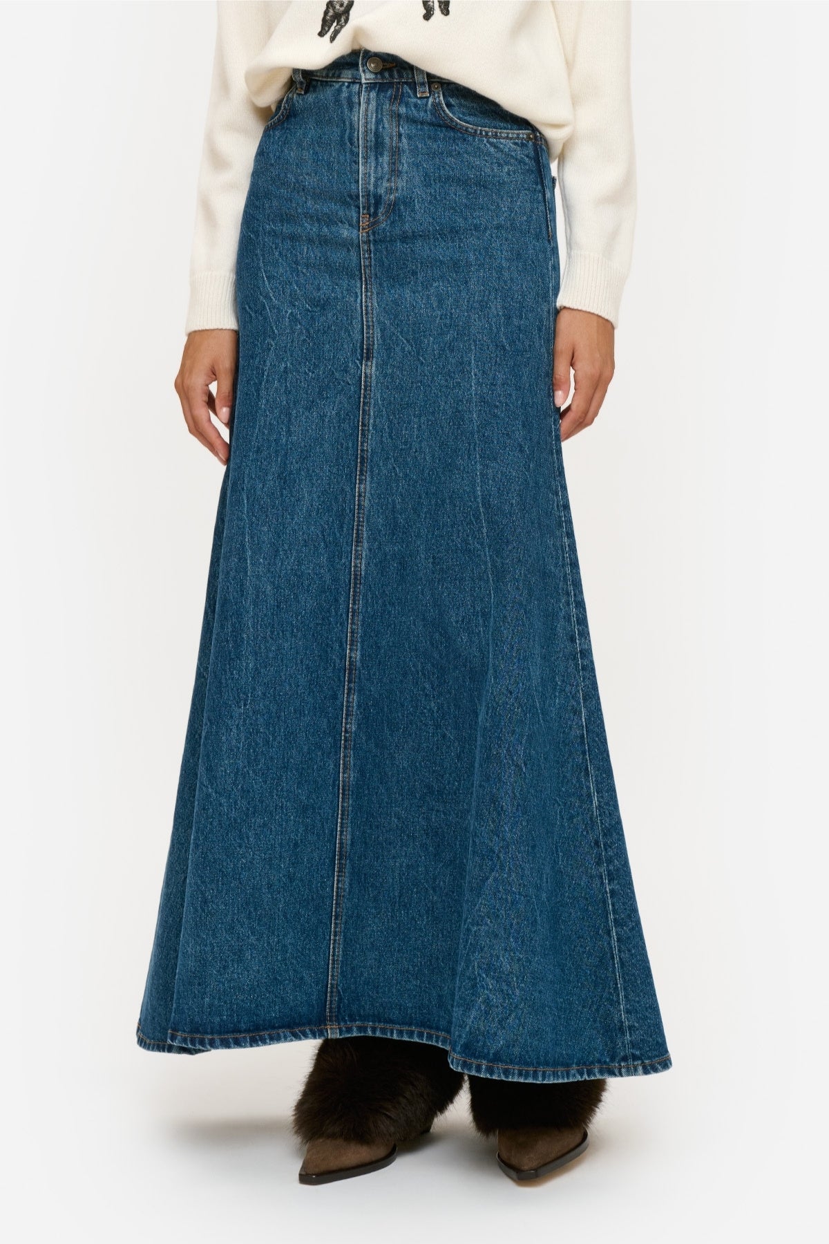 A-Line Denim Maxi Skirt
