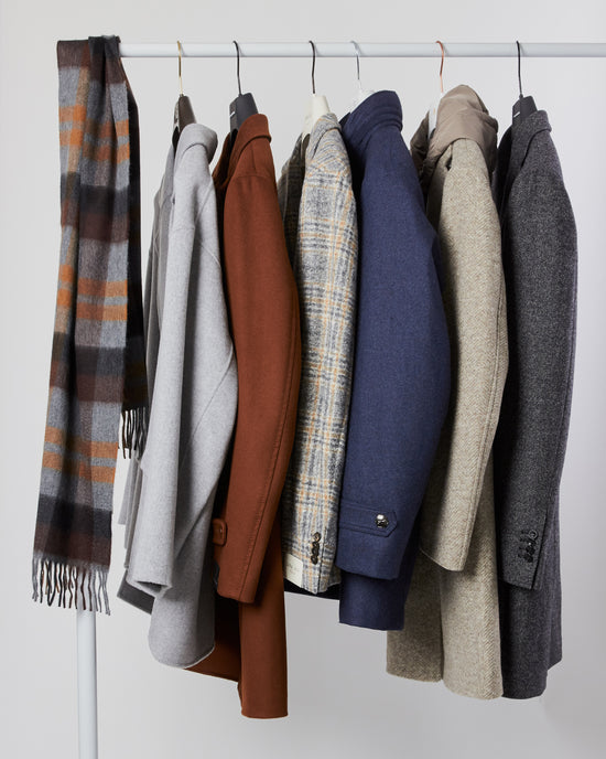 rack of men's winter coats & accessories