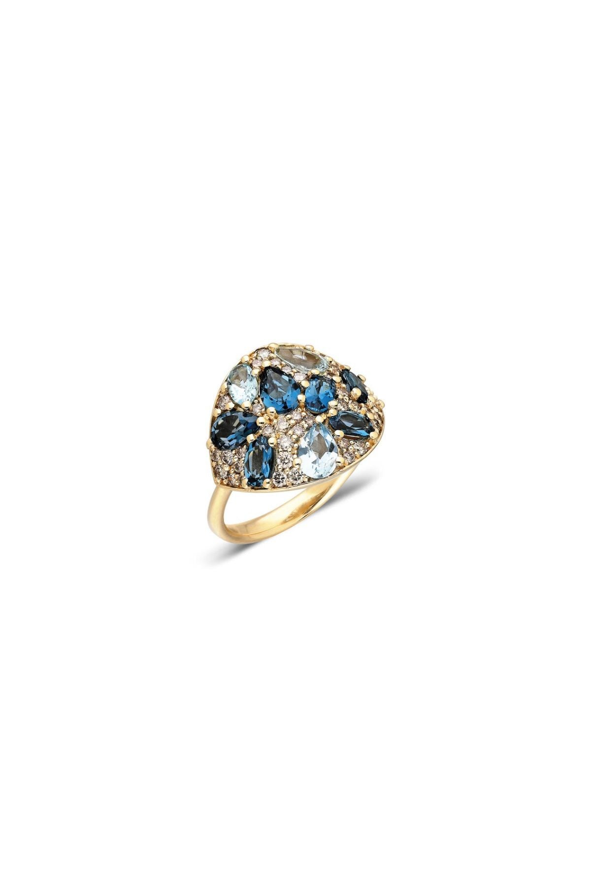 "Coa" Champagne Diamonds, Aquamarine and Blue Topaz Ring