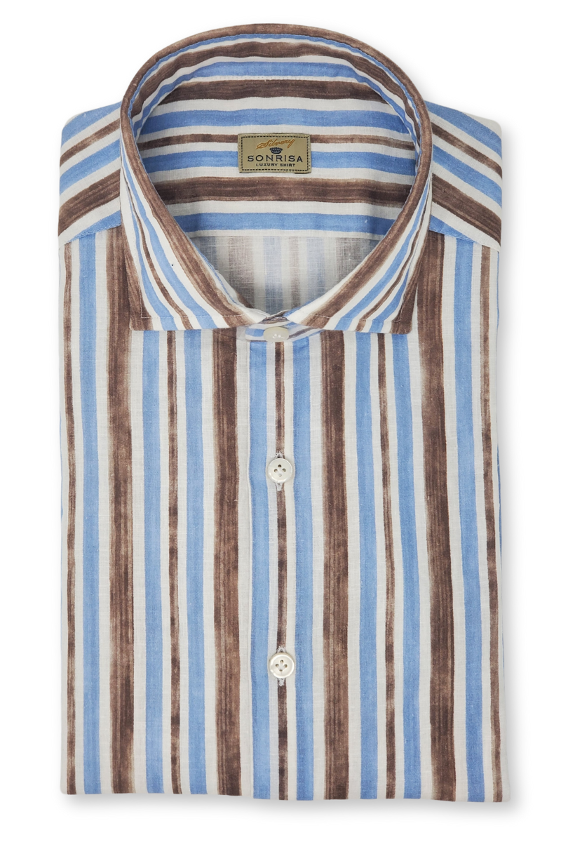 Brown Blue Stripe Shirt-SONRISA-Boyds Philadelphia