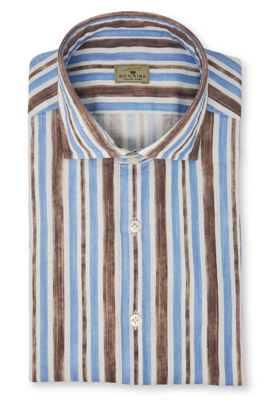Brown Blue Stripe Shirt-SONRISA-Boyds Philadelphia