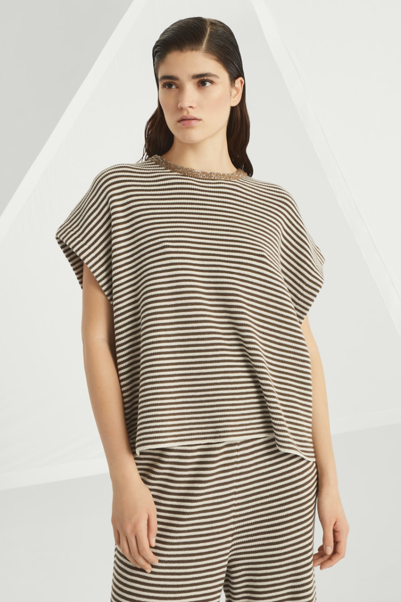 Dazzling Collar Striped Top-Brunello Cucinelli-Boyds Philadelphia