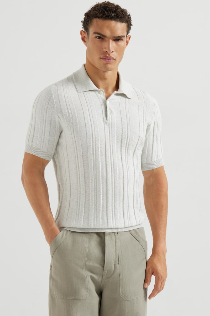 Jacquard Rib Knit Polo-Brunello Cucinelli-Boyds Philadelphia