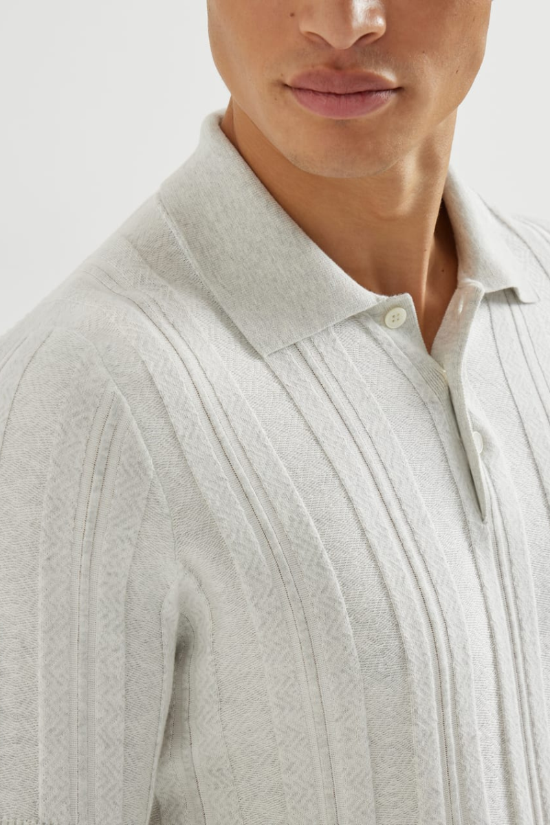 Jacquard Rib Knit Polo-Brunello Cucinelli-Boyds Philadelphia