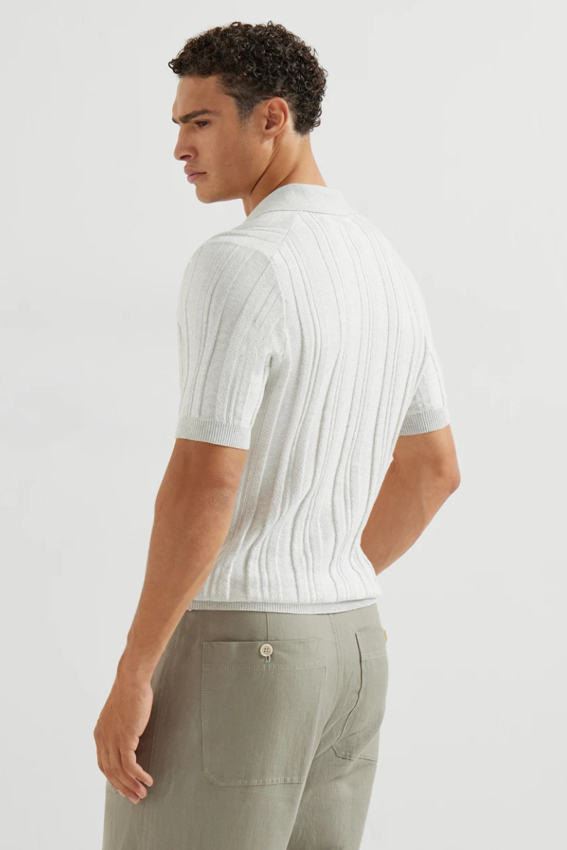 Jacquard Rib Knit Polo-Brunello Cucinelli-Boyds Philadelphia