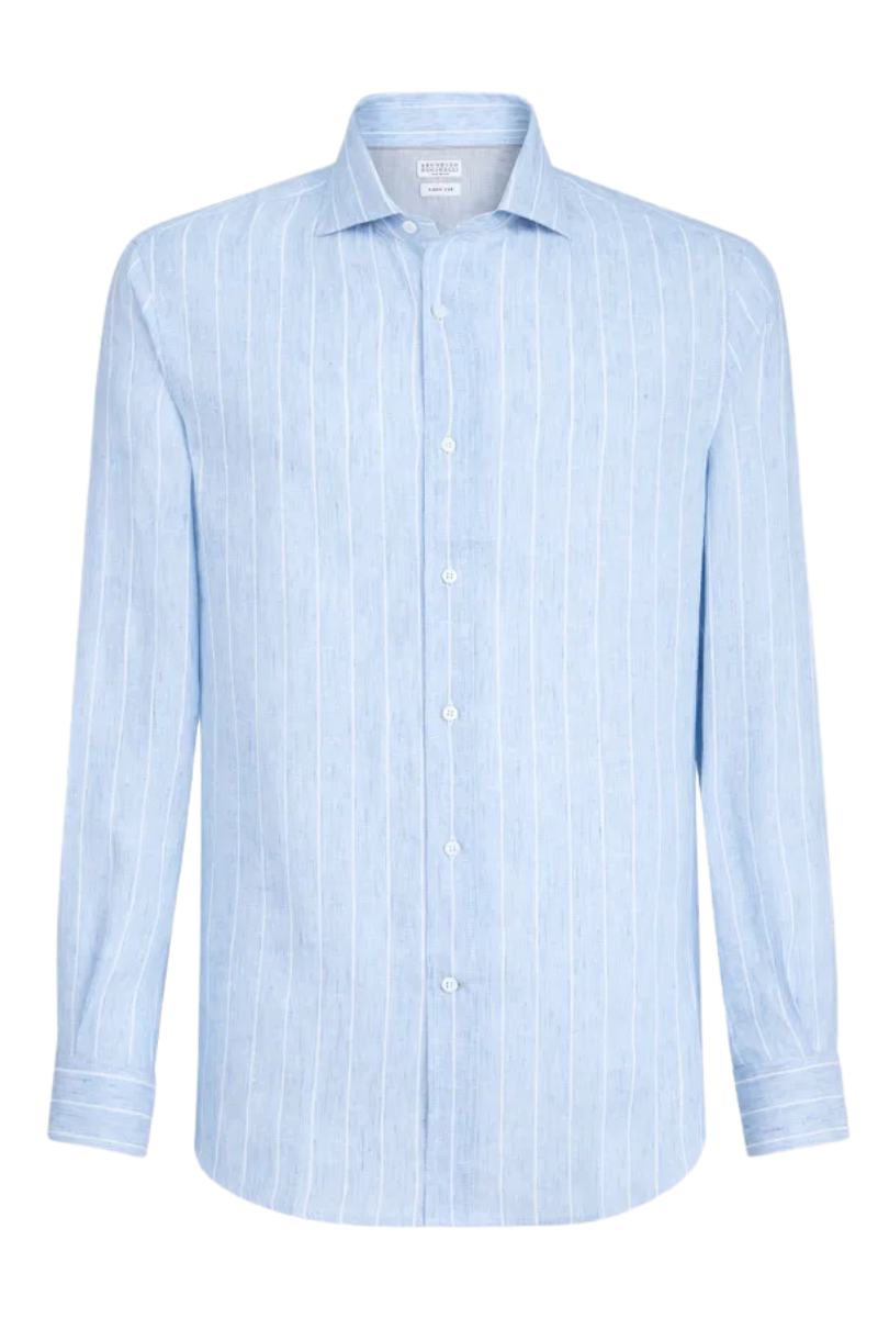 Chalk Stripe Linen Easy Shirt-Brunello Cucinelli-Boyds Philadelphia