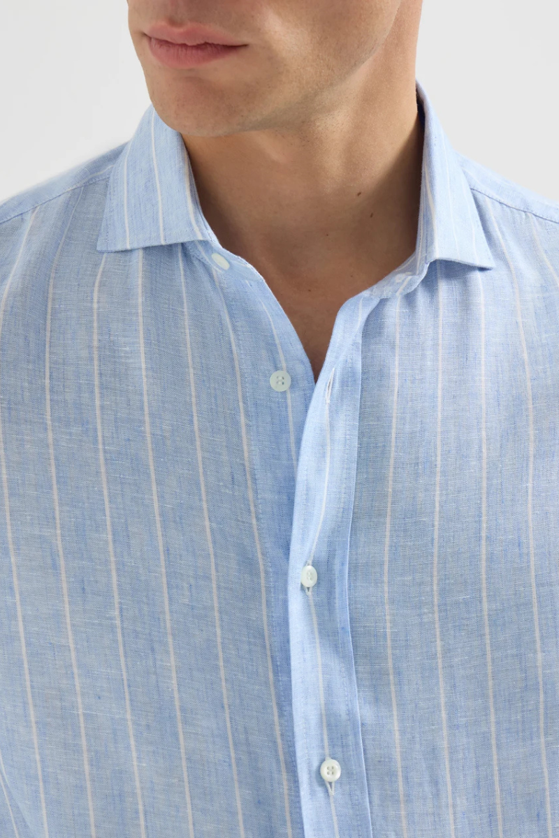 Chalk Stripe Linen Easy Shirt-Brunello Cucinelli-Boyds Philadelphia
