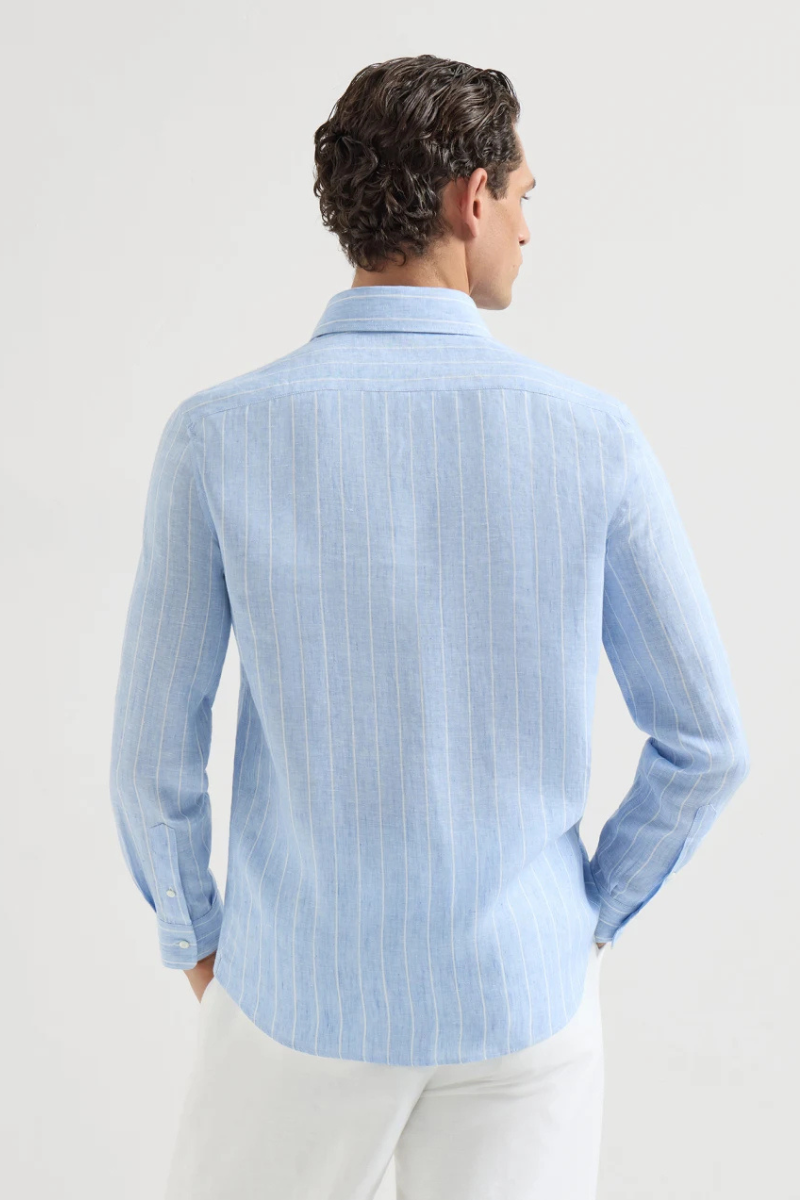 Chalk Stripe Linen Easy Shirt-Brunello Cucinelli-Boyds Philadelphia