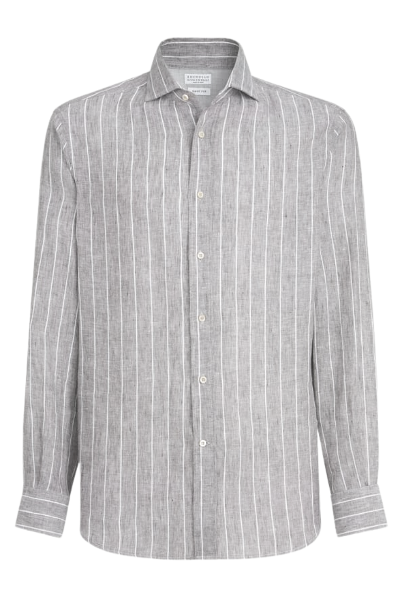 Chalk Stripe Linen Easy Shirt-Brunello Cucinelli-Boyds Philadelphia