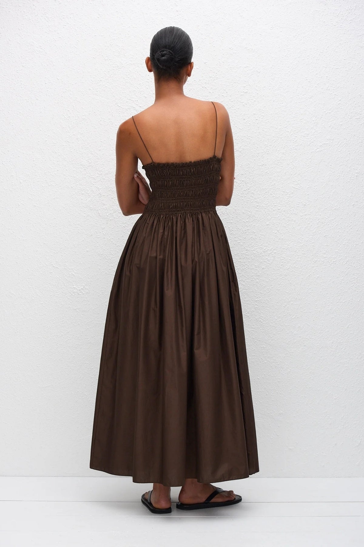 Shirred Bodice Dress, CHOCOLATE / 6