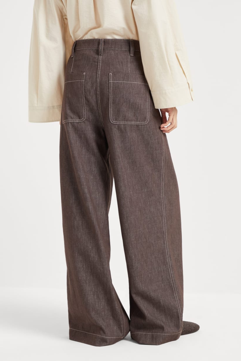 Denim-Effect Wide Smart Trousers-Brunello Cucinelli-Boyds Philadelphia