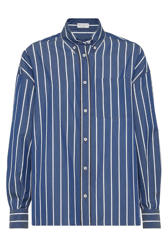 Striped Shiny Trim Poplin Shirt
